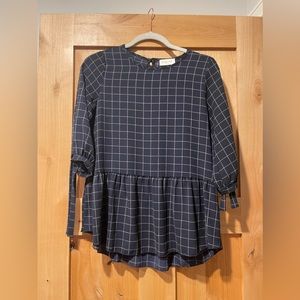 Orange Creek Navy & Cream Checkered Blouse with Bow Sleeves